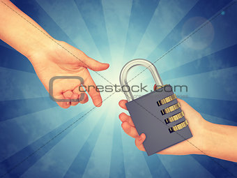 Hand passing pad lock