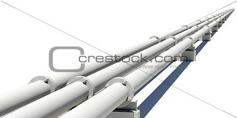 Industrial pipes stretching into distance. Isolated