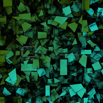 3d abstract fragmentation geometric in blue green