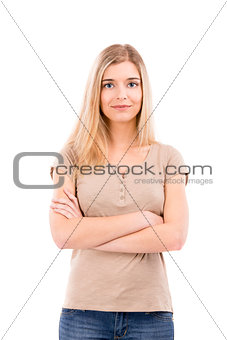 Beautiful woman with hands folded