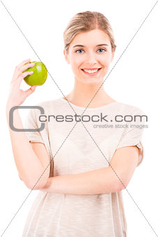 Beautiful woman with a green apple