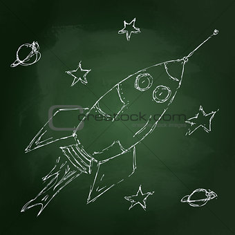 Hand drawn chalk style illustration of a rocket