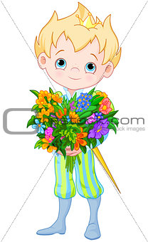 Cute Little Prince Holds Flowers
