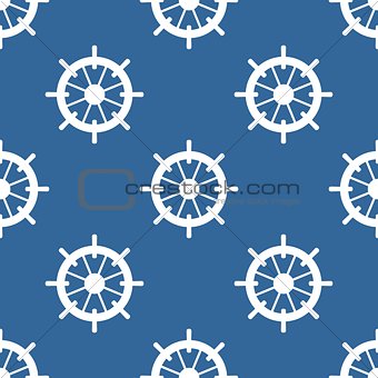 Tile sailor vector pattern with white rudder on navy blue background