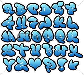 graffiti bubble blue vector fonts with gloss and outline