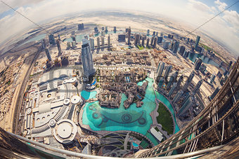 DUBAI, UAE - FEBRUARY 24 - View of downtown Dubai from Burj Khalifa, United Arab Emirates. Picture taken on February 24, 2015.