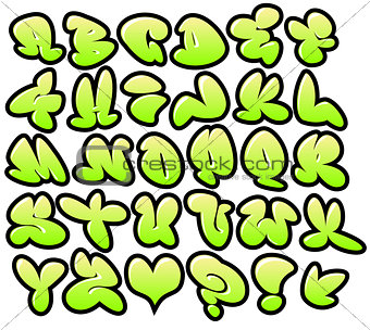 graffiti bubble vector fonts with gloss and outline lemon variat