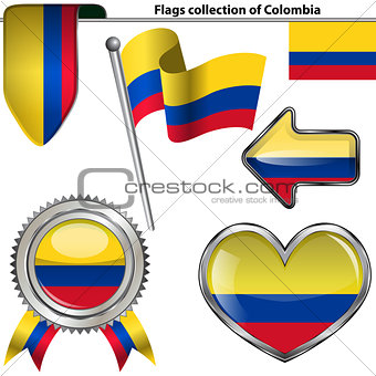 Glossy icons with flag of Colombia