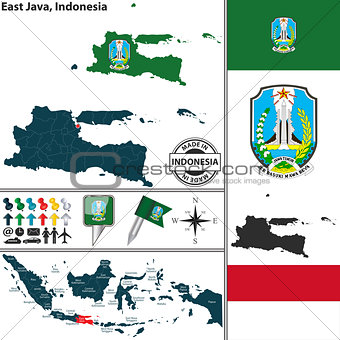 Map of East Java, Indonesia