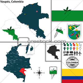 Map of Vaupes, Colombia