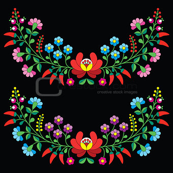 Hungarian floral folk pattern - Kalocsai embroidery with flowers and paprika