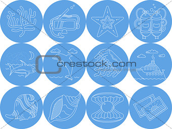 Underwater blue round vector icons