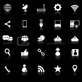 Network icons with reflect on black background