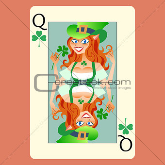 Red-haired elphicke playing card Queen St. Patrick day