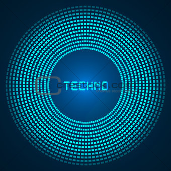 blue abstract background - circles of glowing pixels, concentric circles