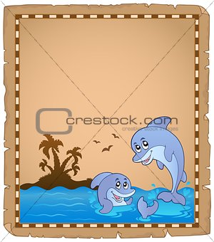 Parchment with two dolphins