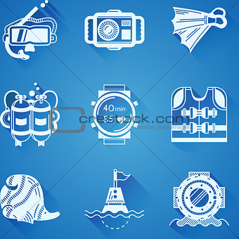 White icons vector collection of diving