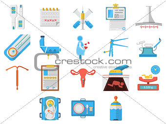 Flat design icons vector collection of gynecology