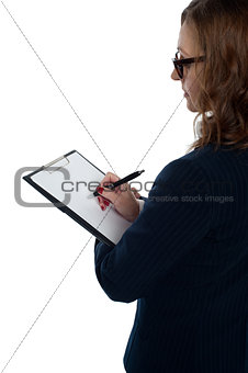 Boss filling out the appraisal form of employees