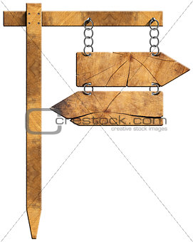 Wooden Directional Sign - Two Arrows with Chain
