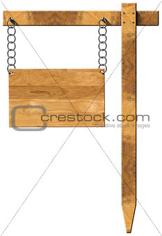 Wooden Sign with Chain and Pole