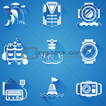 Marine elements white vector icons