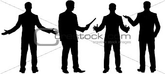 Black silhouettes of businessman standing in different postures 