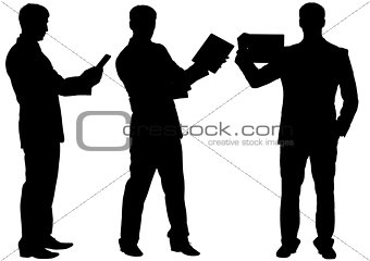 Silhouettes of businessman making speech in different postures