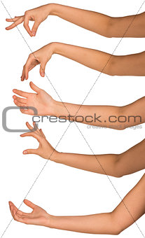 Set of many woman arms in different phases isolated on white