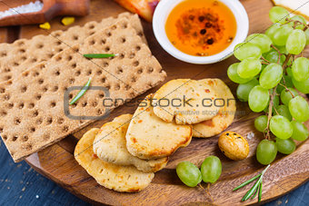 Various types of cheese with snack