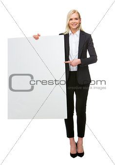 businesswoman with white placard