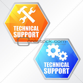technical support with tools sign and gear wheels, two colors he