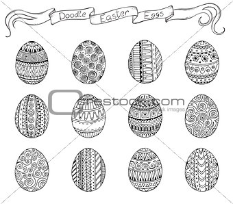 Ink hand-drawn doodle vector Easter set with eggs.