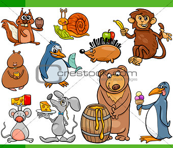 animals and food cartoon set