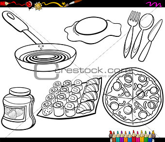 food objects set coloring page