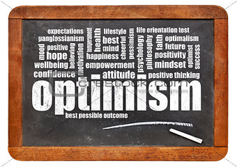 optimism word cloud on blackboard