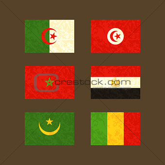 Flags of Algeria, Tunisia, Morocco, Egypt, Mauritania and Mali