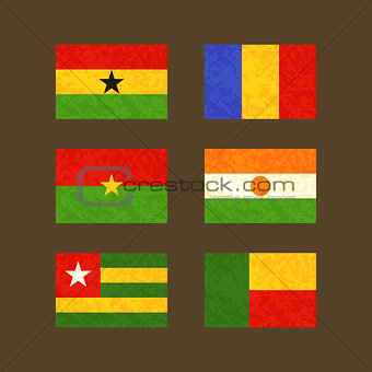 Flags of Ghana, Chad, Burkina Faso, Niger, Togo and Benin