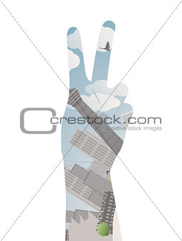 Vector illustration of a hand with victory sign