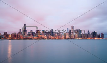 Sunrise Color Sky Lake Michigan Chicago Illinois City Skyline