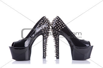 Black high heel shoes with spikes and studs 