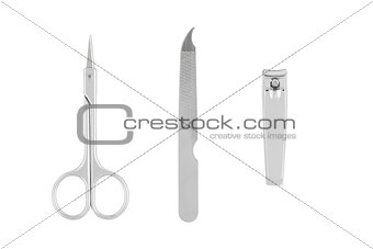 Tools of a manicure set isolated on white background