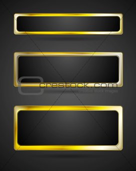 Golden metal banner frame. Vector border