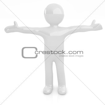 3D man happy man with wide open hands 