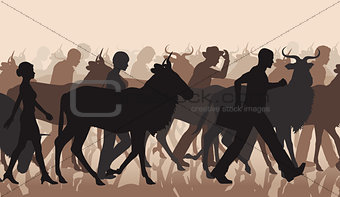 Commuting people and wilderbeest