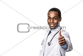 Confident African doctor giving a thumbs up