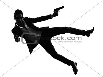 asian gunman killer jumping shooting  silhouette