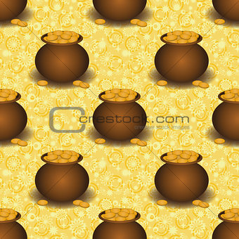 Seamless background, pots with gold
