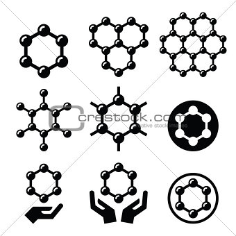 Carbone graphene structure vector icons set