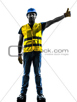 construction worker signaling safety vest raise boom silhouette
